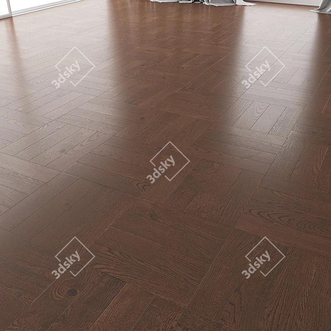 Premium Oak Parquet Set - Seal Brown WWL 3D model image 2