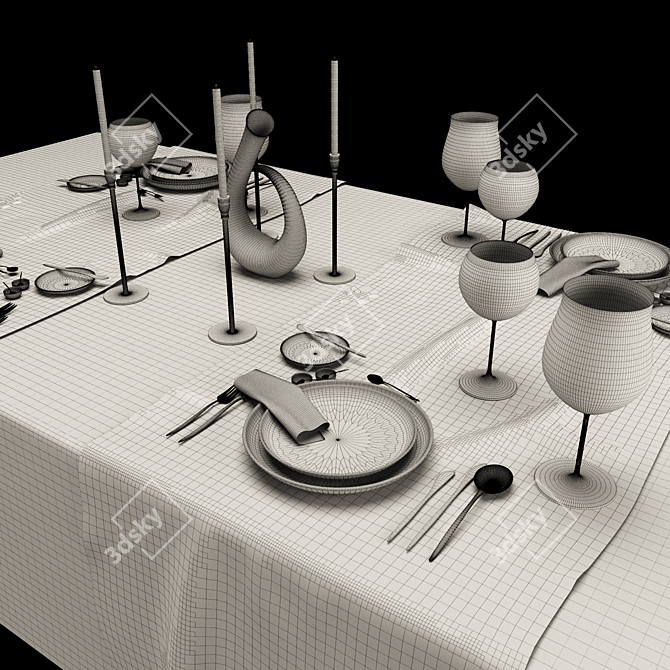 Elegant Rose Dinnerware Set 3D model image 7
