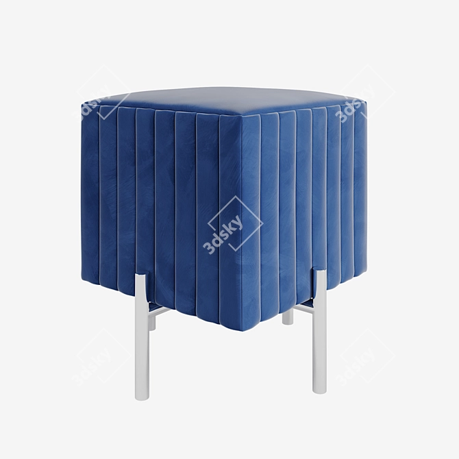 Luxury Blue Velvet Pouf 3D model image 1