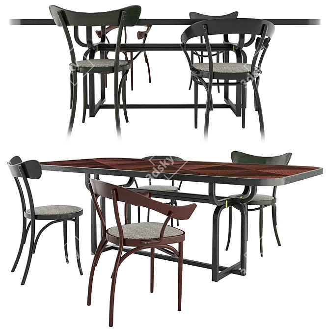Stylish Bistro Set: Thonet Chairs & Caryllon Table 3D model image 1