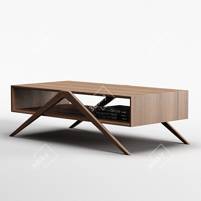 Elegant Walnut Rectangle Coffee Table 3D model image 1