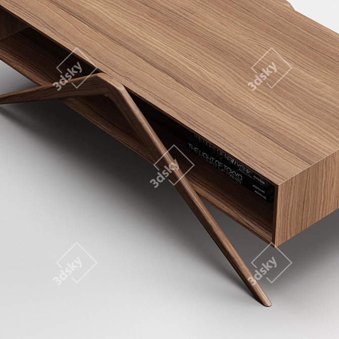 Elegant Walnut Rectangle Coffee Table 3D model image 3