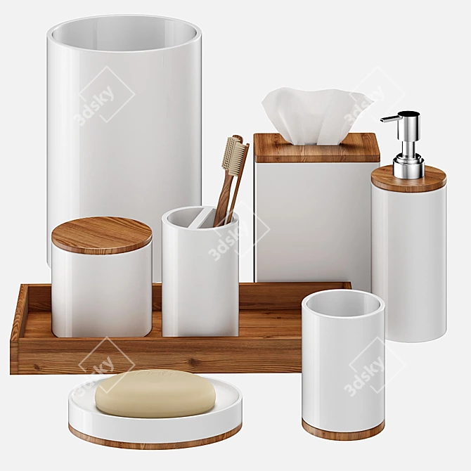 Elegant White Wood Bathroom Set 3D model image 1