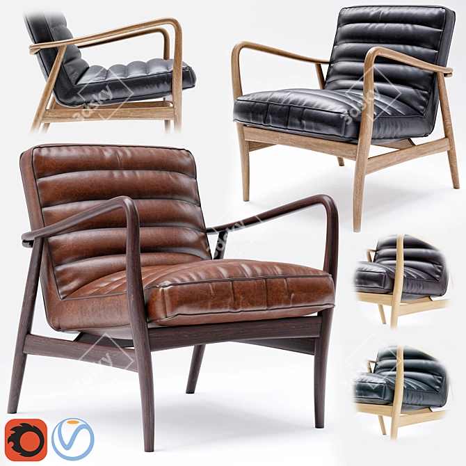 Vintage Black Leather Armchair 3D model image 1