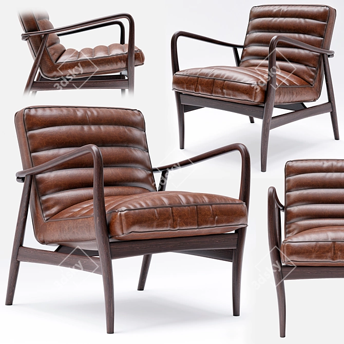 Vintage Black Leather Armchair 3D model image 2