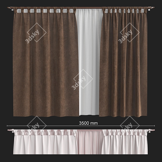 Elegance in Brown: Tulle-Infused Curtains 3D model image 1