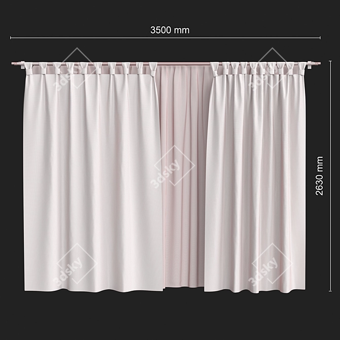 Elegance in Brown: Tulle-Infused Curtains 3D model image 4