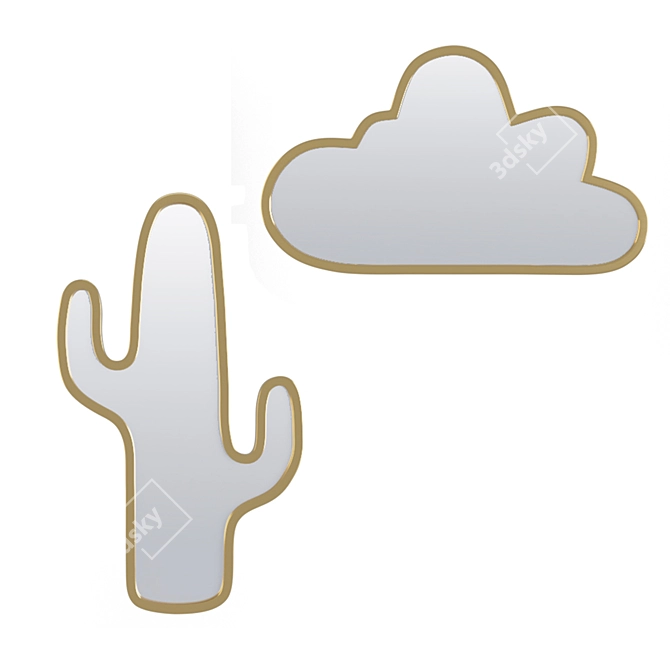 Cloud and Cactus Brass Mirrors 3D model image 1