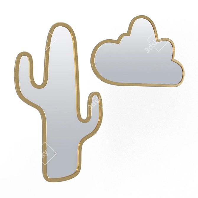 Cloud and Cactus Brass Mirrors 3D model image 2