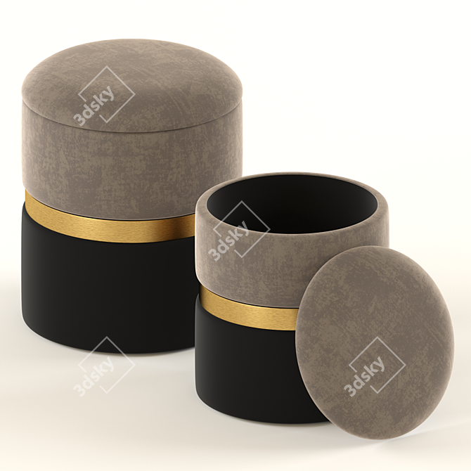 Luxury Gray Velvet Storage Ottomans 3D model image 1