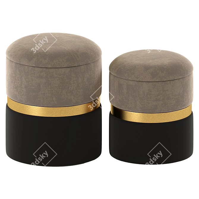 Luxury Gray Velvet Storage Ottomans 3D model image 2