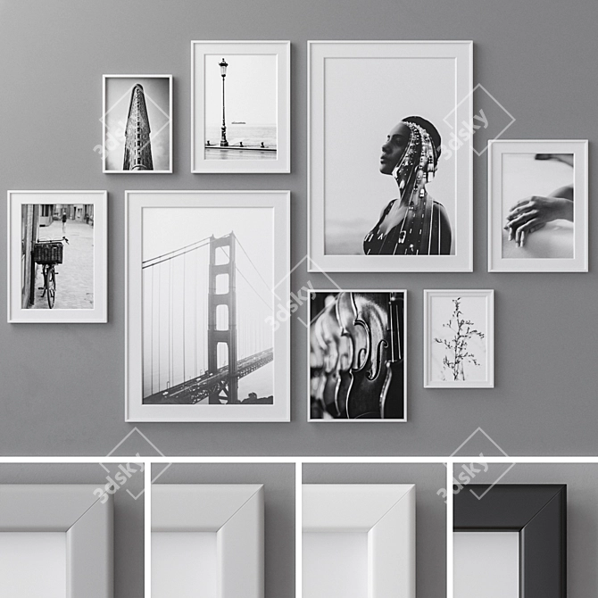 Versatile Photo Frames Set - Various Sizes & Colors 3D model image 2