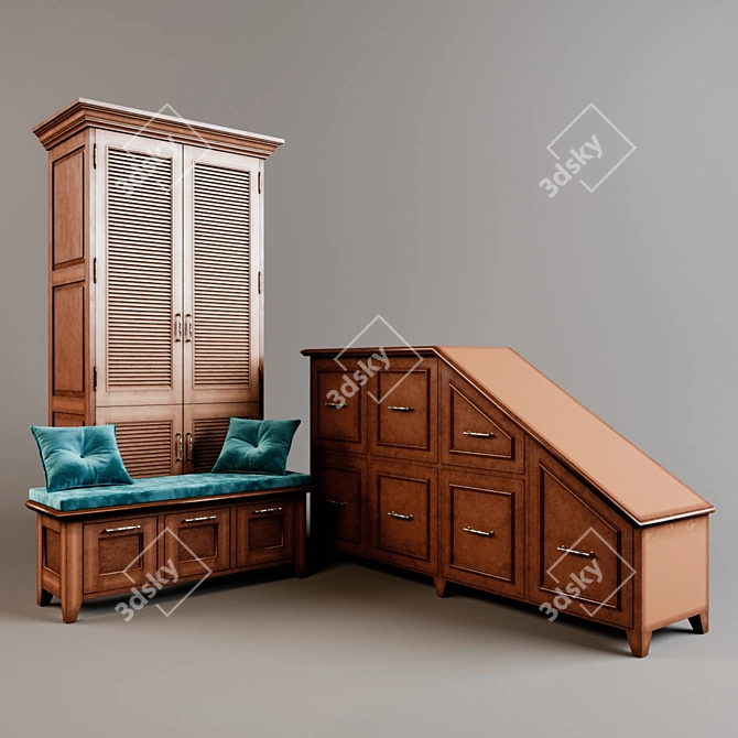 Complete Hallway Set: Cabinet, Bench, Chest 3D model image 1