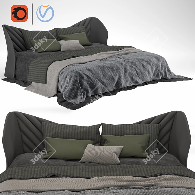 Elegant Wave Bed: Real Material, Non-Overlapping UVs 3D model image 1