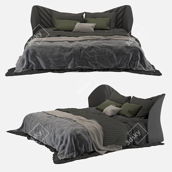 Elegant Wave Bed: Real Material, Non-Overlapping UVs 3D model image 2
