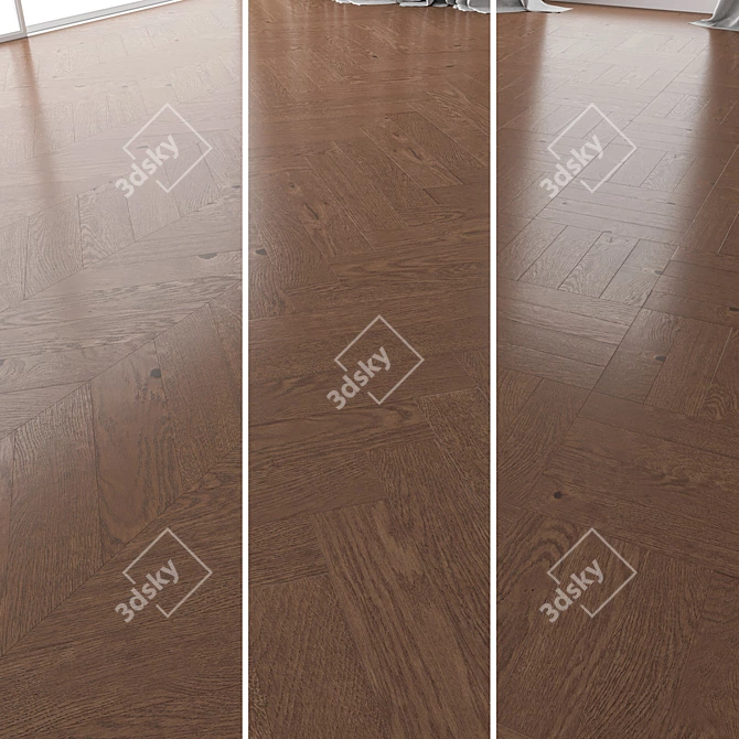 Premium Oak Parquet Set - Walnut Brushed 3D model image 1