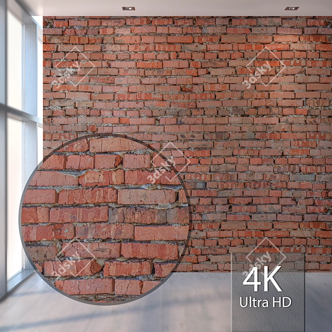 Seamless Brick Red Textured Wall 3D model image 1