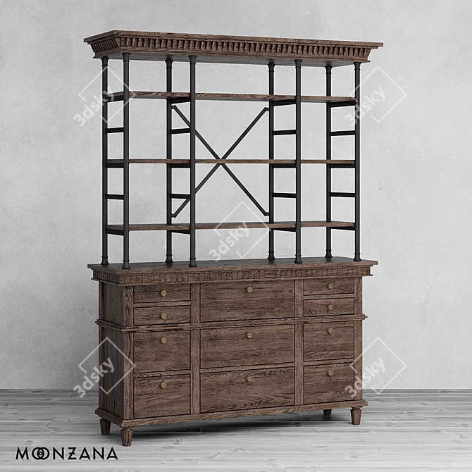 Metropolis Moonzana: Oak Wood Library Cabinet 3D model image 1
