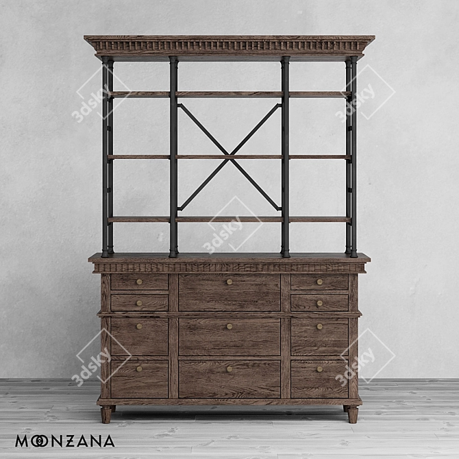 Metropolis Moonzana: Oak Wood Library Cabinet 3D model image 2