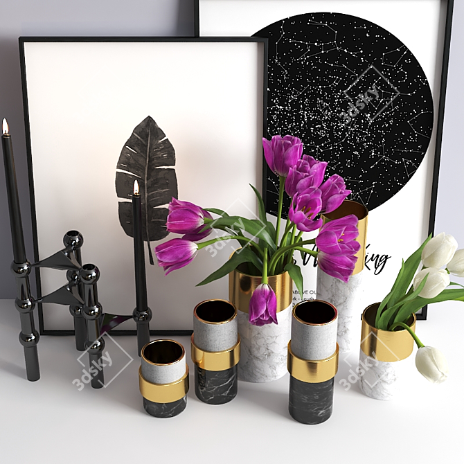 Elegant Tulip Set in Black & Gold 3D model image 2