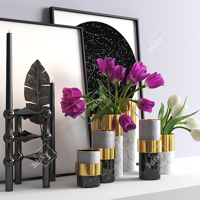 Elegant Tulip Set in Black & Gold 3D model image 3