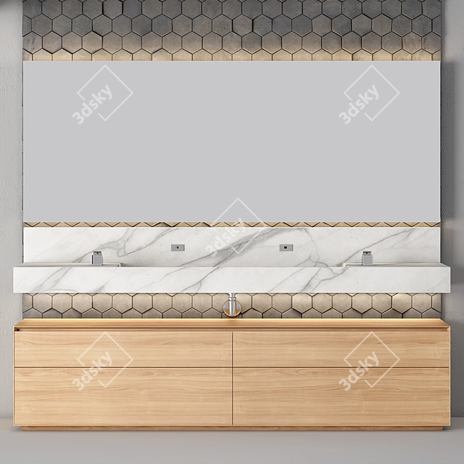 Elegant Clay & Marble Bathroom Cabinet 3D model image 1