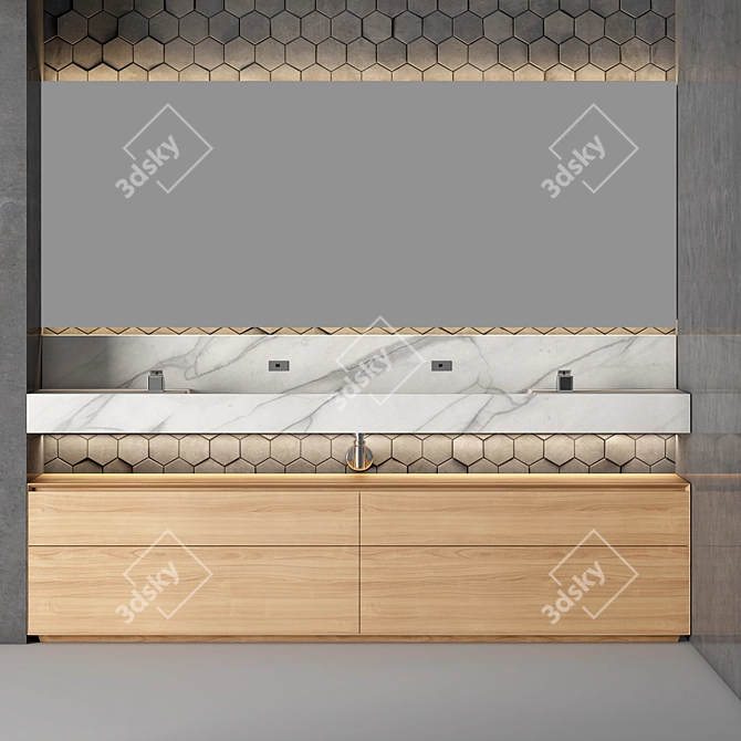 Elegant Clay & Marble Bathroom Cabinet 3D model image 3