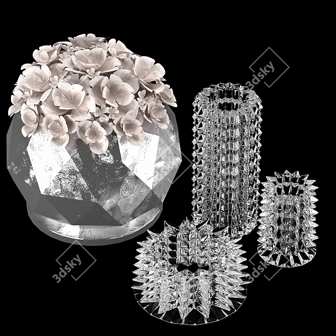 Elegant White Floral Vases 3D model image 8