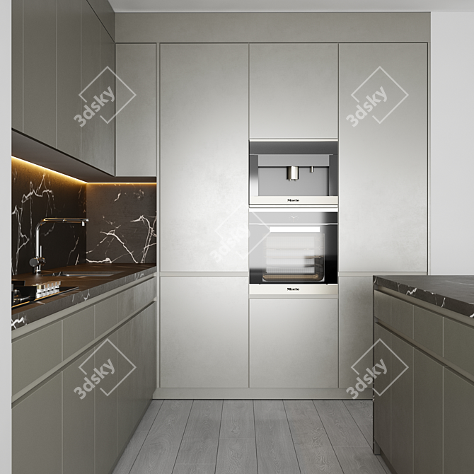 Modern Kitchen Set: Gas Hob, Oven, Sink & Hood 3D model image 2