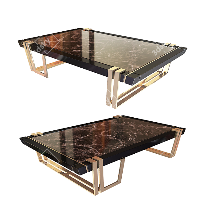Elevate Center Table: Brass, Wood & Marble 3D model image 1