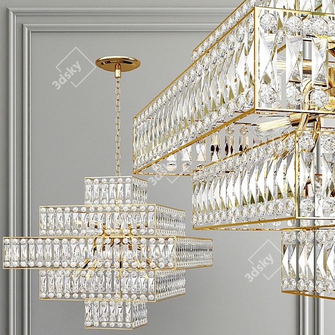 Elegant Gold Glass Chandelier 3D model image 4