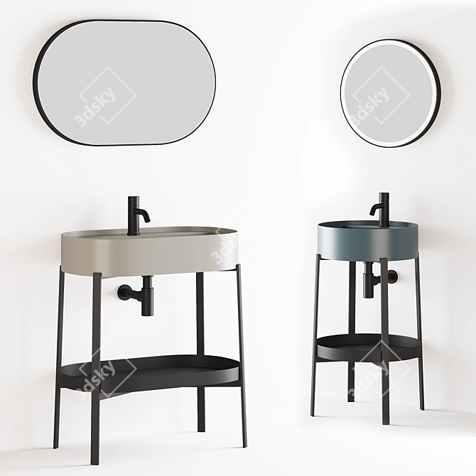 Sleek Console Set with Elegant Washbasin and Stylish Mirror 3D model image 1