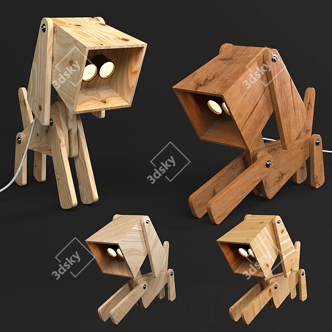 Wooden Puppy Table Lamp: Adjustable 4 Leg Design 3D model image 6