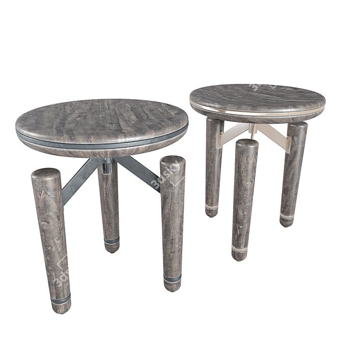 Compact Teak Tripod Stool 3D model image 2