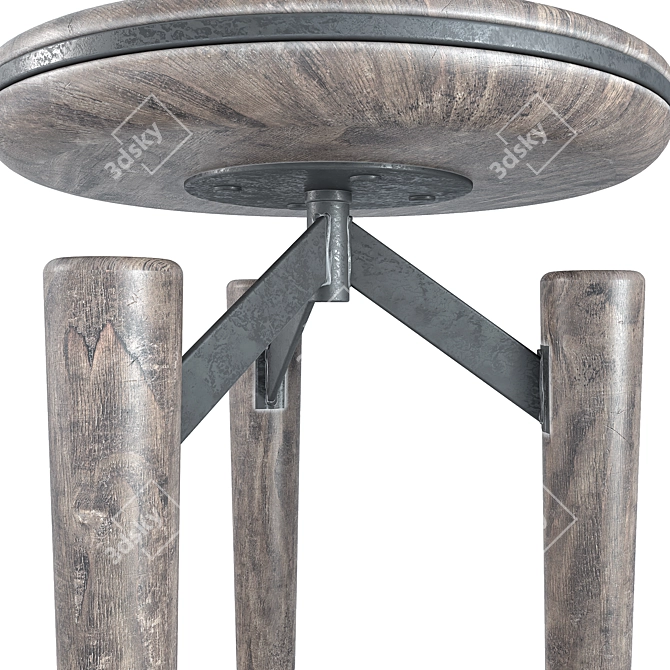 Compact Teak Tripod Stool 3D model image 3