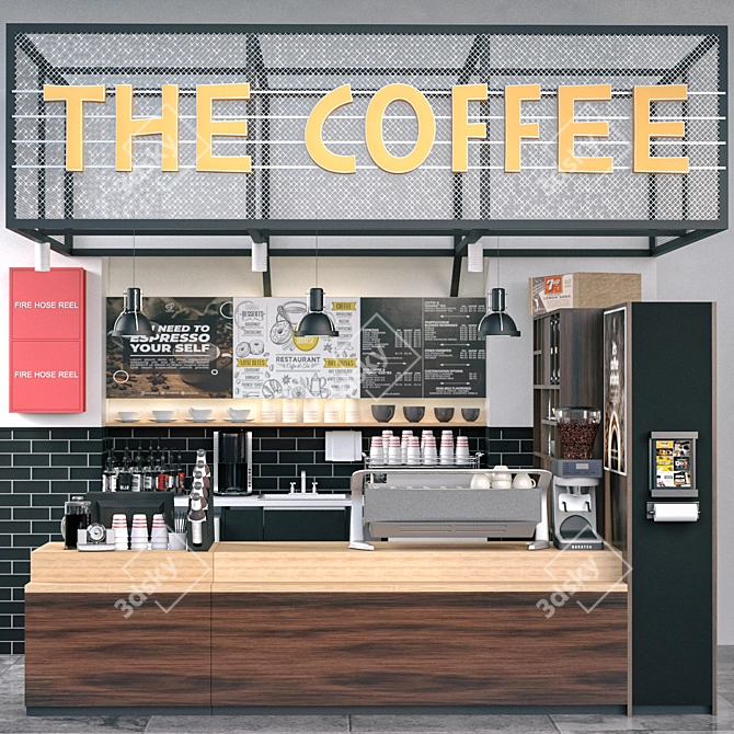 Modern Coffee Shop Scene 3D model image 1