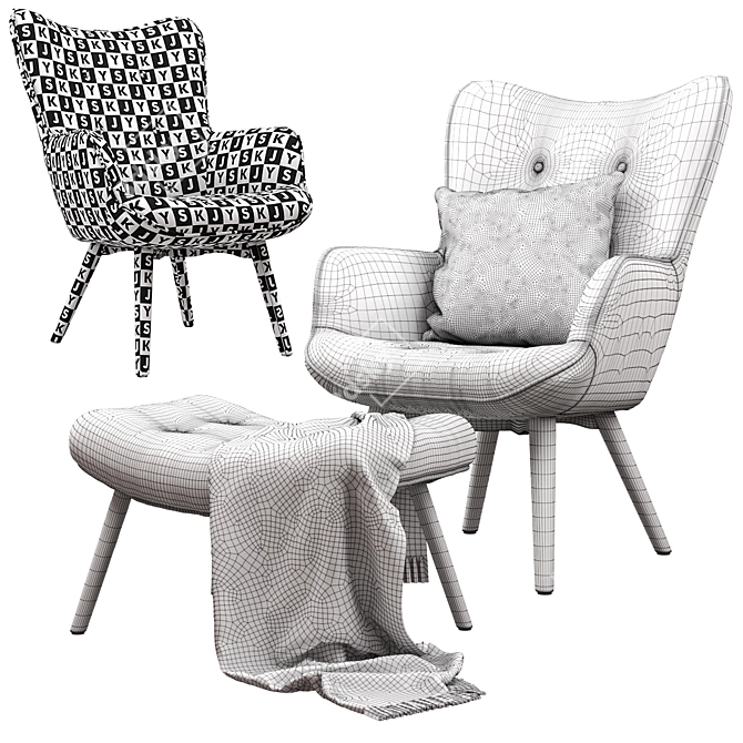 Cozy Armchair with Pouffe Jysk GULDBORG 3D model image 5