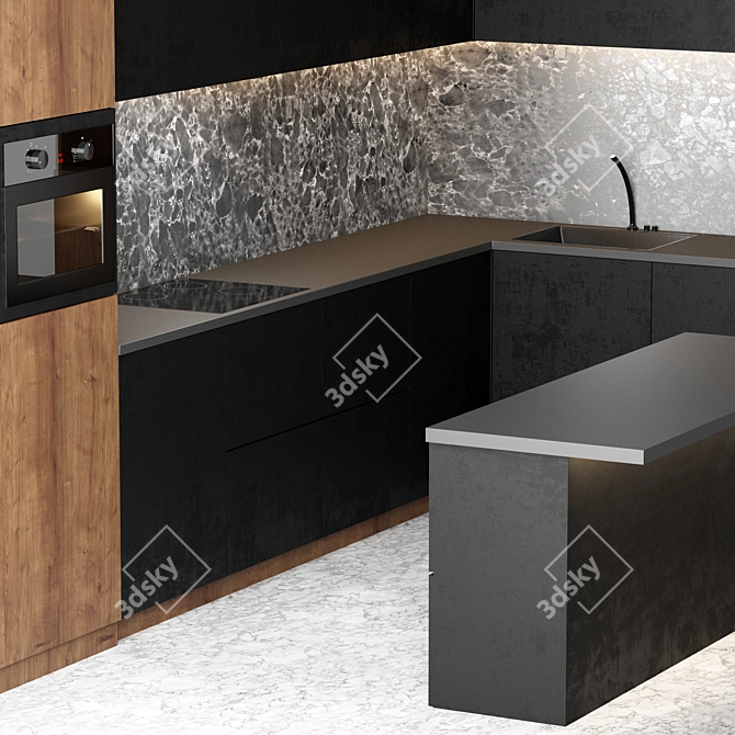 Modern Corner Kitchen with Island 3D model image 3