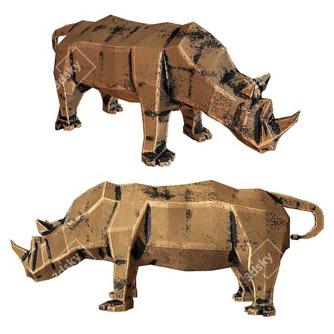 Geometric Style Bronze Rhino Sculpture 3D model image 1