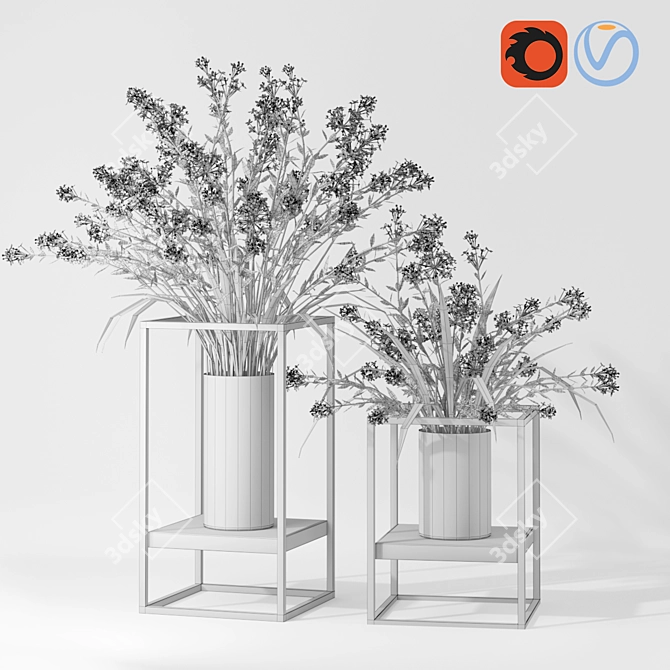 Elegant Lilac Metal Flower Vases 3D model image 2