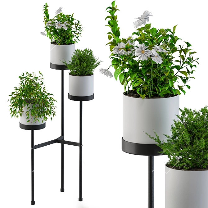 Modern White Round Plant Stand 3D model image 1