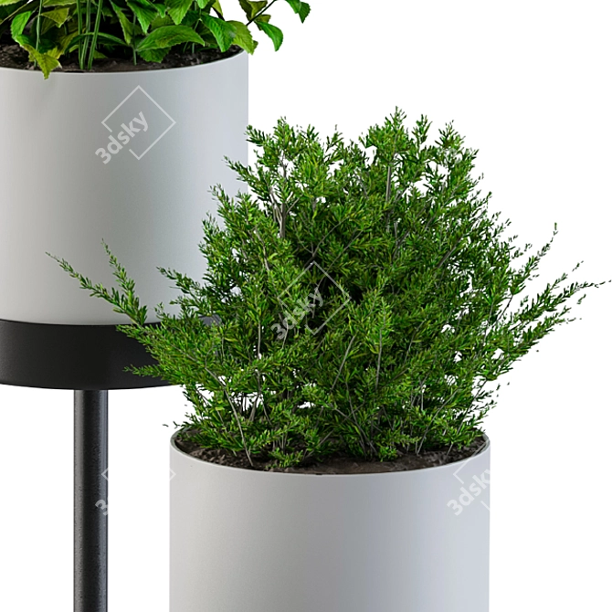 Modern White Round Plant Stand 3D model image 3