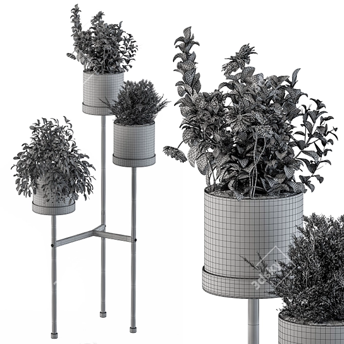 Modern White Round Plant Stand 3D model image 5