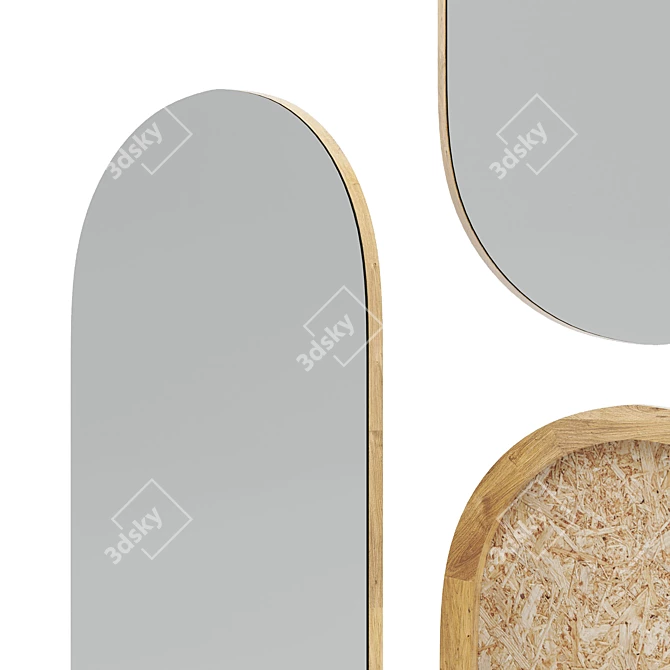 Elegant Oak Oval Mirror 3D model image 2