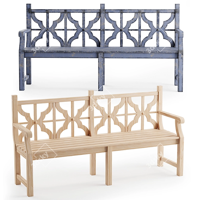 Cityscape Park Bench 2: Light & Vintage Wood, TurboSmooth 3D model image 1