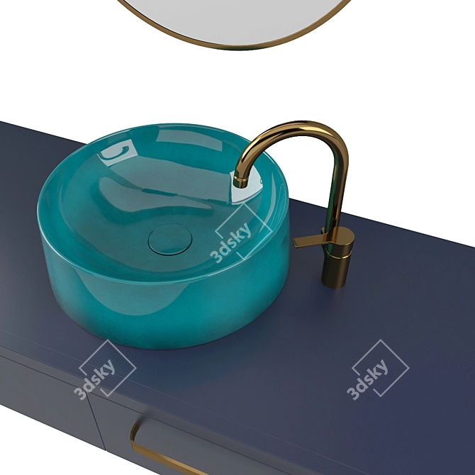 Turquoise Ceramic Sink Set 3D model image 2