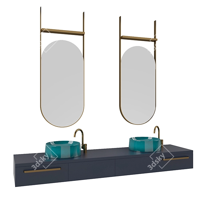 Turquoise Ceramic Sink Set 3D model image 4