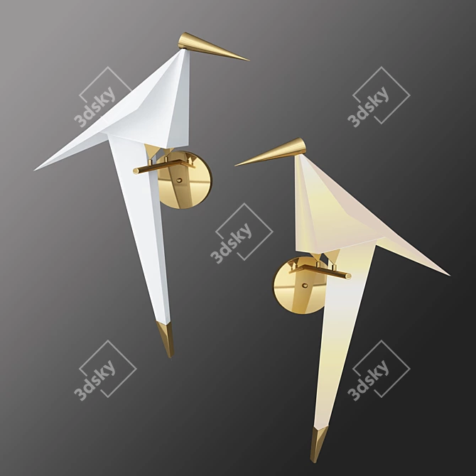 Bird-themed LED Wall Sconce: Gilded Metal Stand, Acrylic Material 3D model image 1