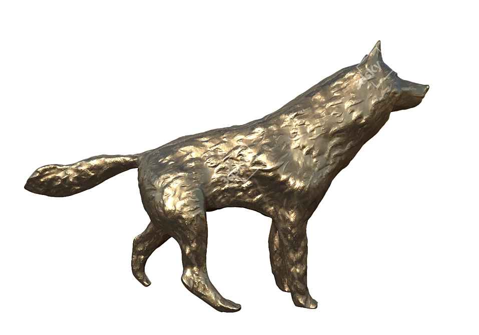 Bronze Wolf Sculpture - 32cm 3D model image 1