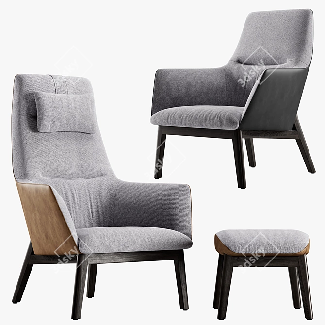 Elegant Comfort: Qing High Upholstered Chair Set 3D model image 1